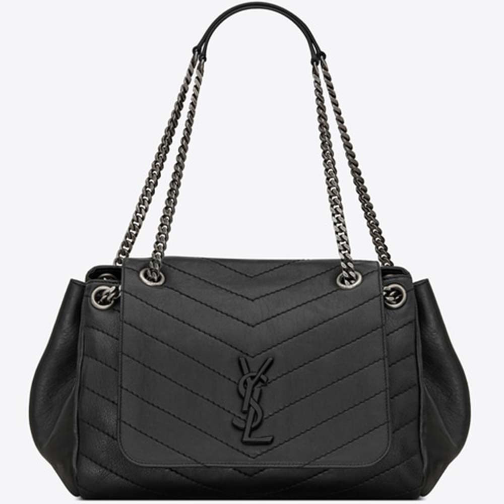 Front view of Saint Laurent YSL Women Nolita Medium Bag Vintage Leather-Black
