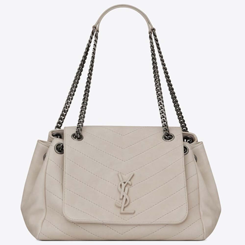 Front view of Saint Laurent YSL Women Nolita Medium Bag Vintage Leather-White