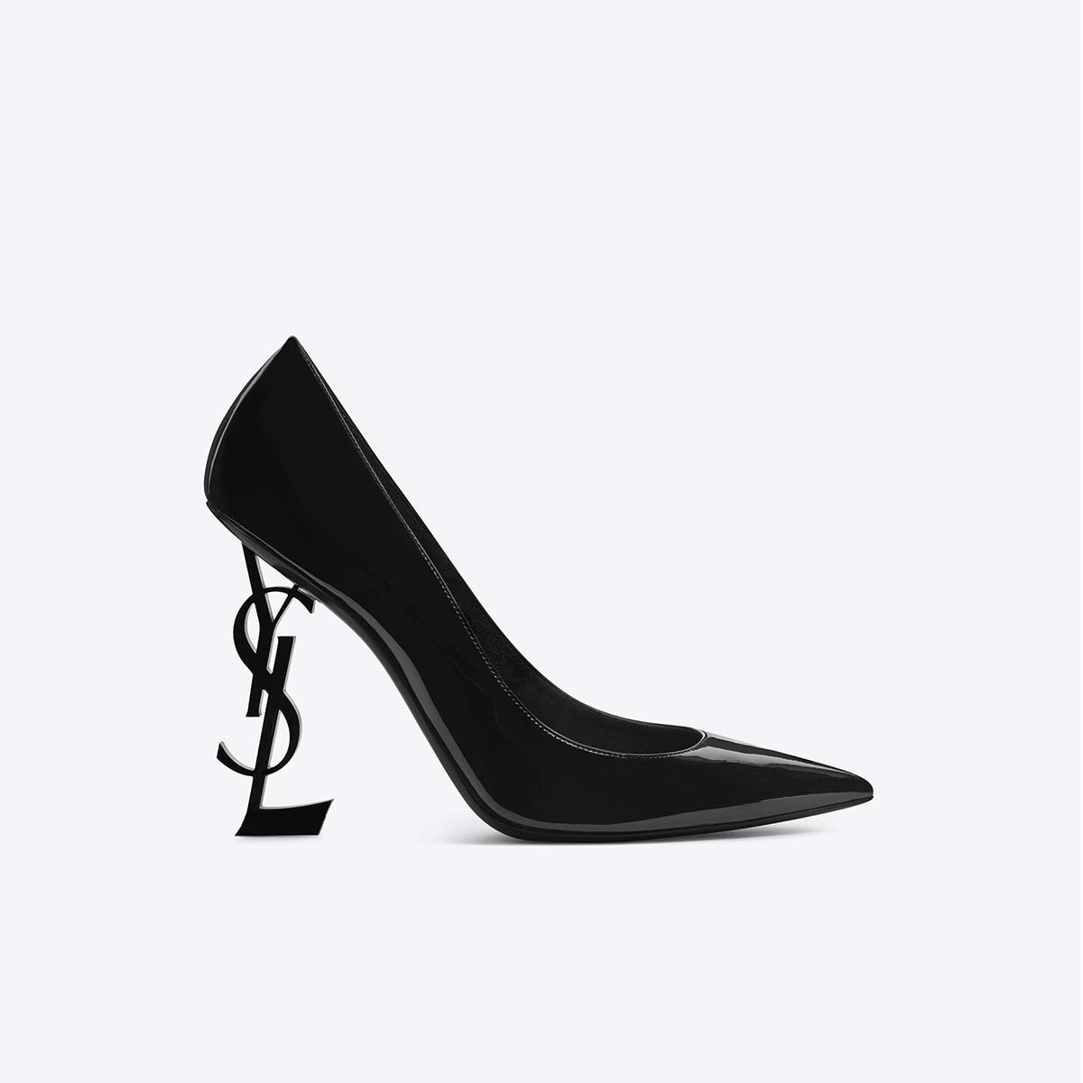 Side view of Saint Laurent YSL Women Opyum 110 Pump Black Patent Leather-Black