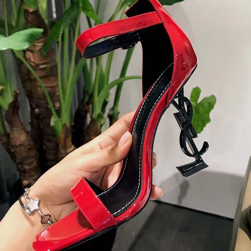 Saint Laurent YSL Women Opyum 110 Sandals Patent Leather-Red - image 4