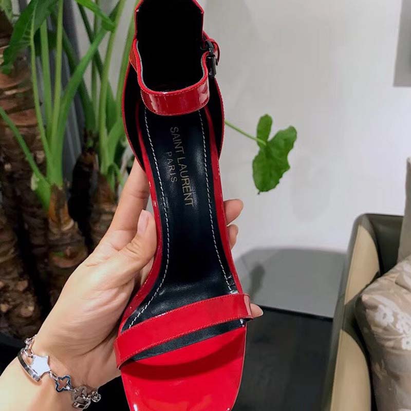 Top-down view highlighting buckle closure on Saint Laurent YSL Opyum sandals