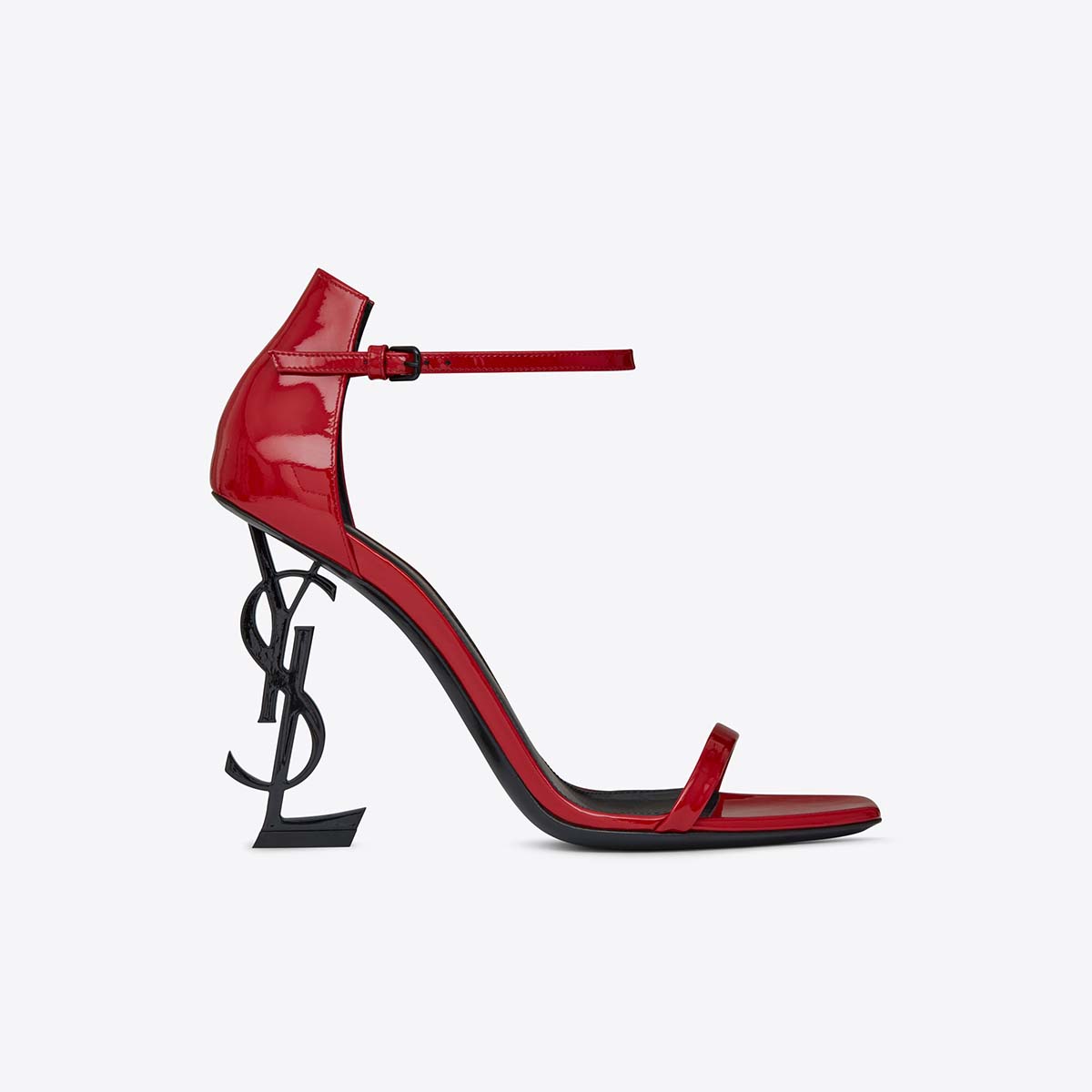 Side view of Saint Laurent YSL Women Opyum 110 Sandals Patent Leather-Red