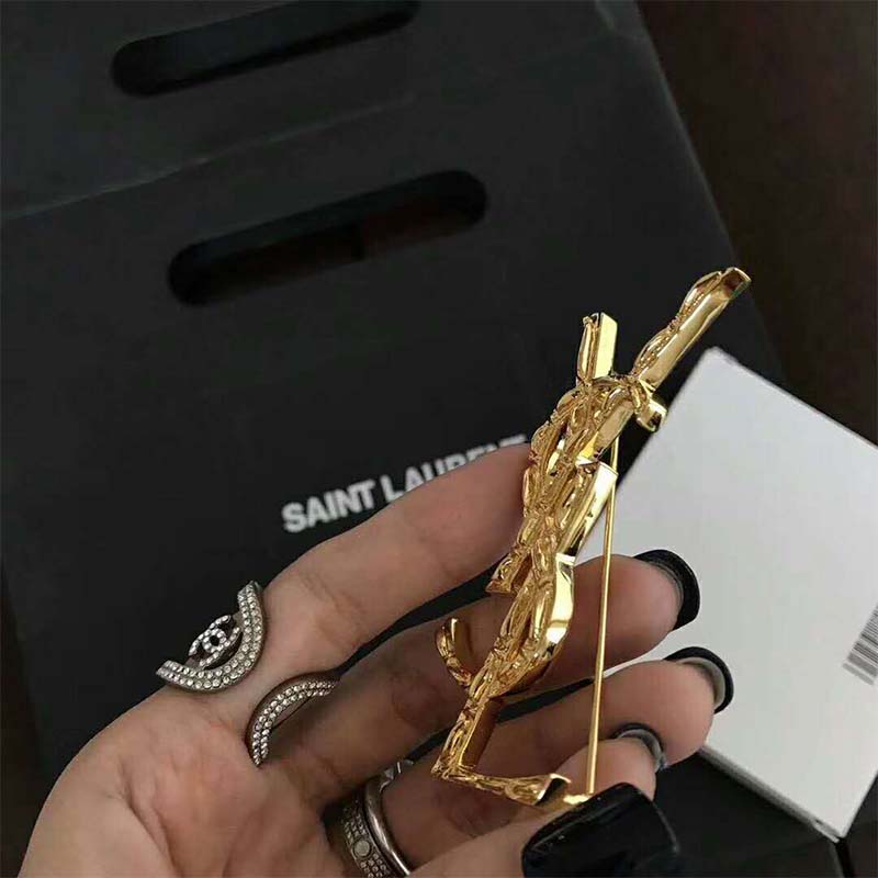 Saint Laurent YSL Women Opyum YSL Crocodile Brooch Gold Brass - image 5