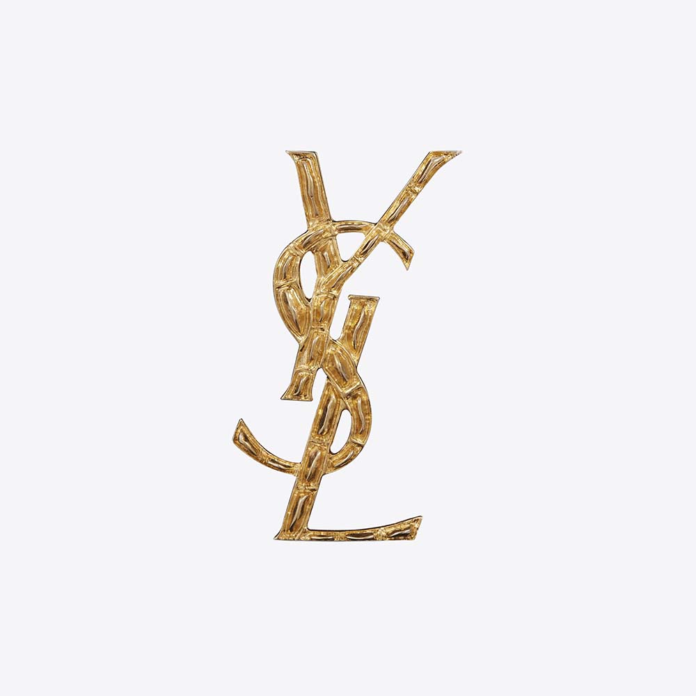 Front view of Saint Laurent YSL Women Opyum YSL Crocodile Brooch Gold Brass