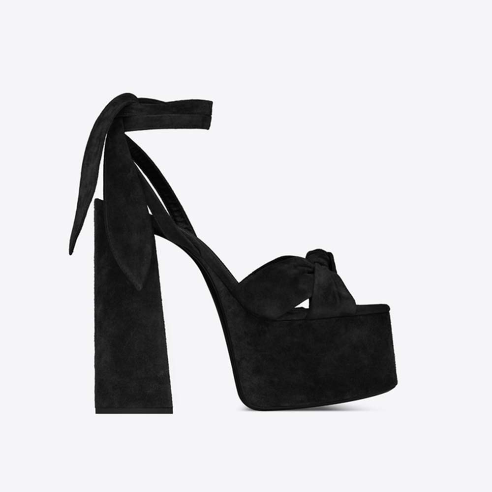 Side angle of Saint Laurent YSL Women Paige Platform Sandals Suede 14.5 cm Heel