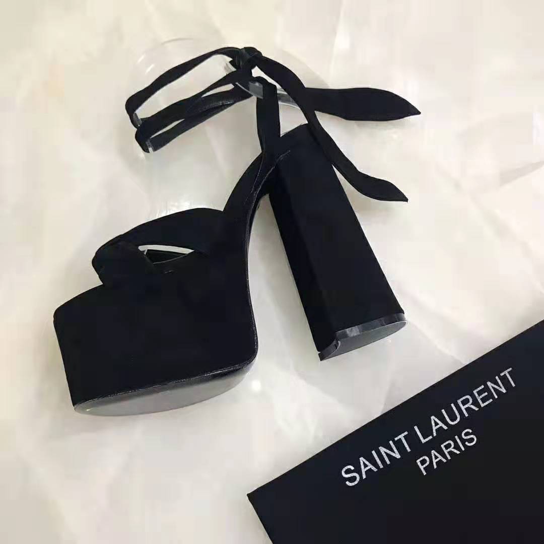 Front view showing platform and heel height of Saint Laurent YSL Paige Sandals