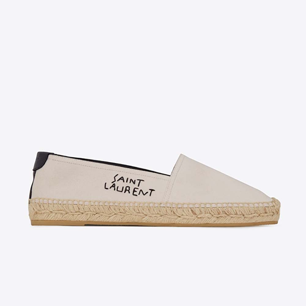 Side angle of Saint Laurent YSL Women Shoes Embroidered Espadrilles in Cotton-White