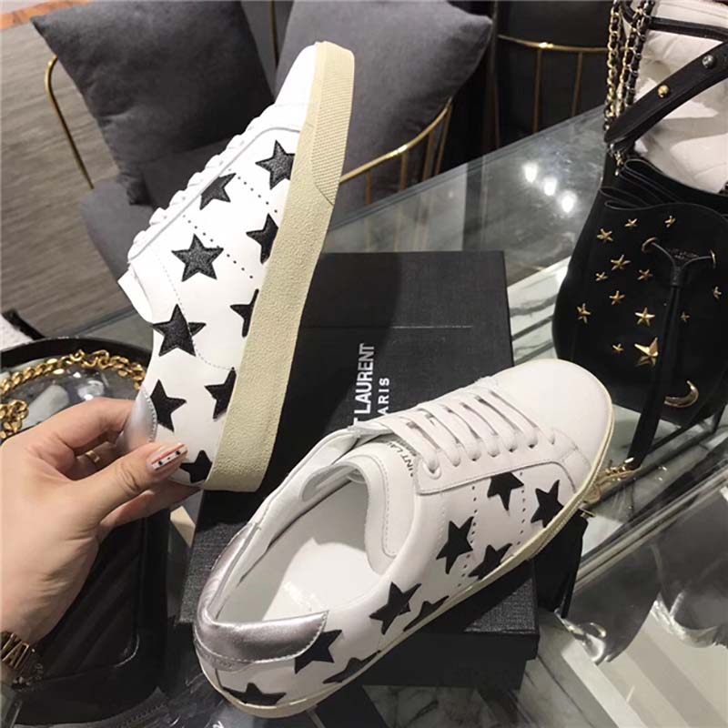 Top view showing lace-up closure of Saint Laurent YSL Women Signature Court California Sneaker