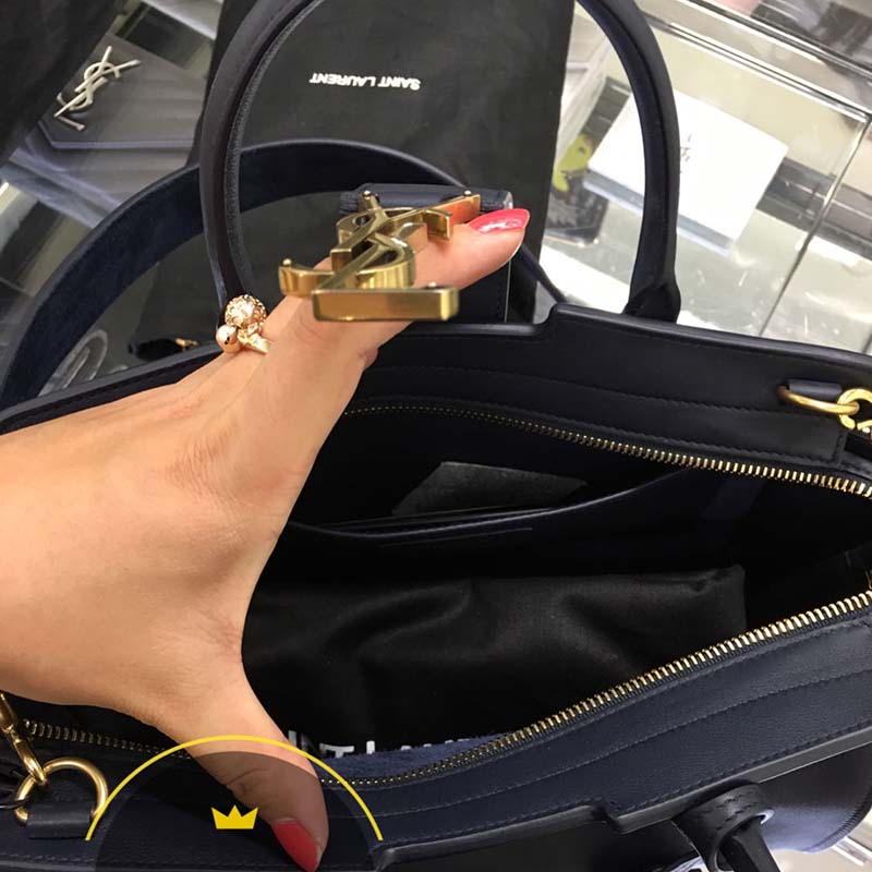 Saint Laurent YSL Women Small Downtown Cabas Bag Navy Suede - image 4