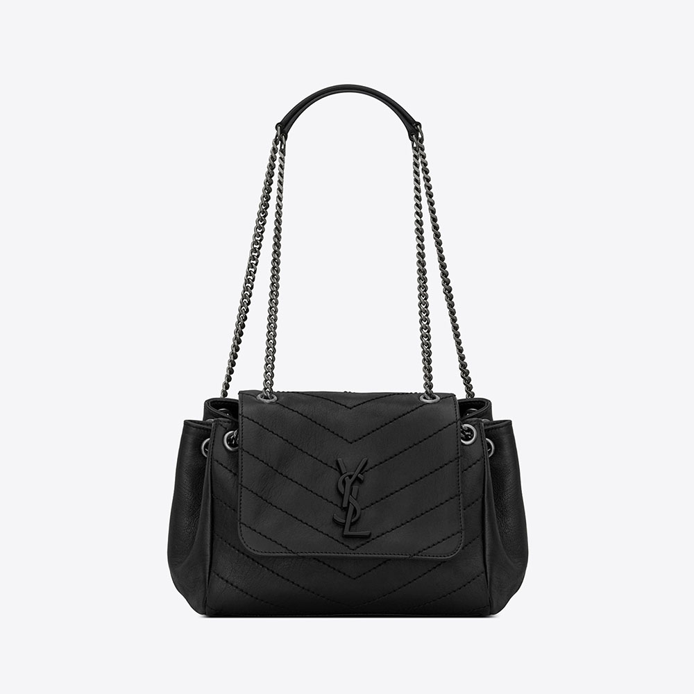 Front view of Saint Laurent YSL Women Small Nolita Bag Vintage Leather-Black