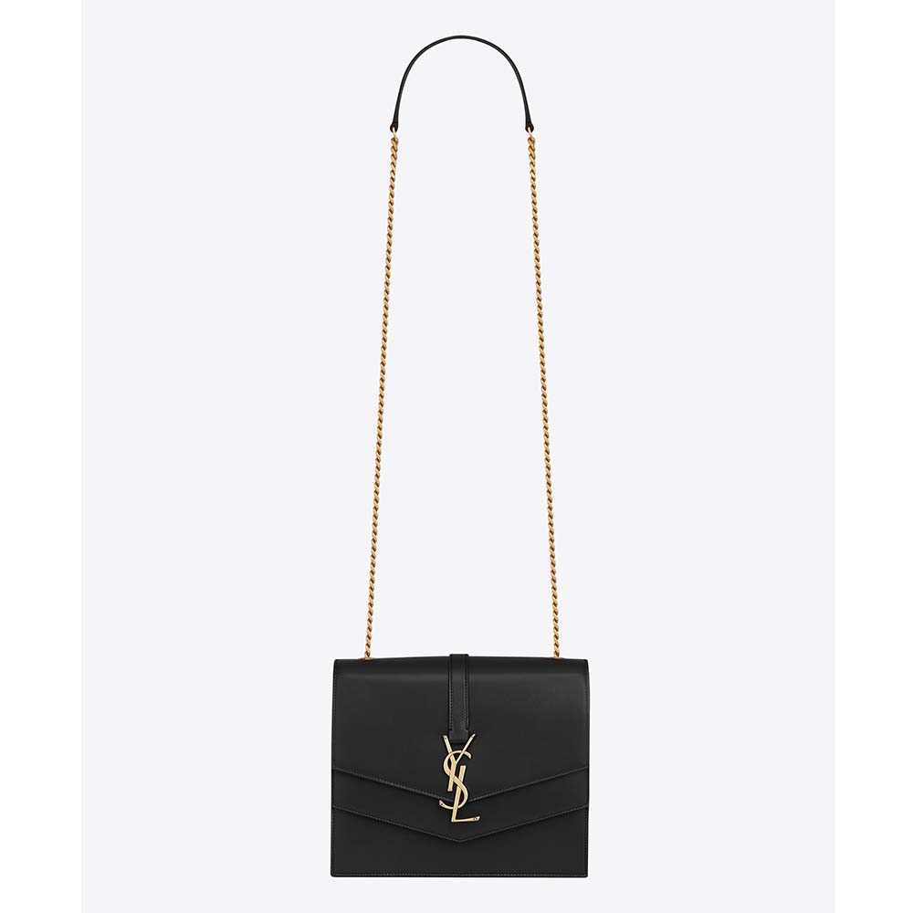 Front view of Saint Laurent YSL Women Sulpice Medium in Smooth Leather-Black