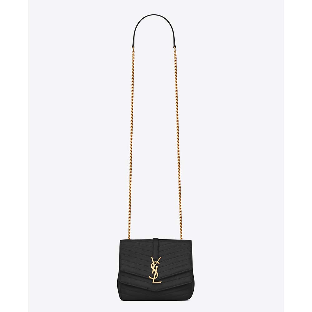 Front view of Saint Laurent YSL Women Sulpice Small in black matelassé leather