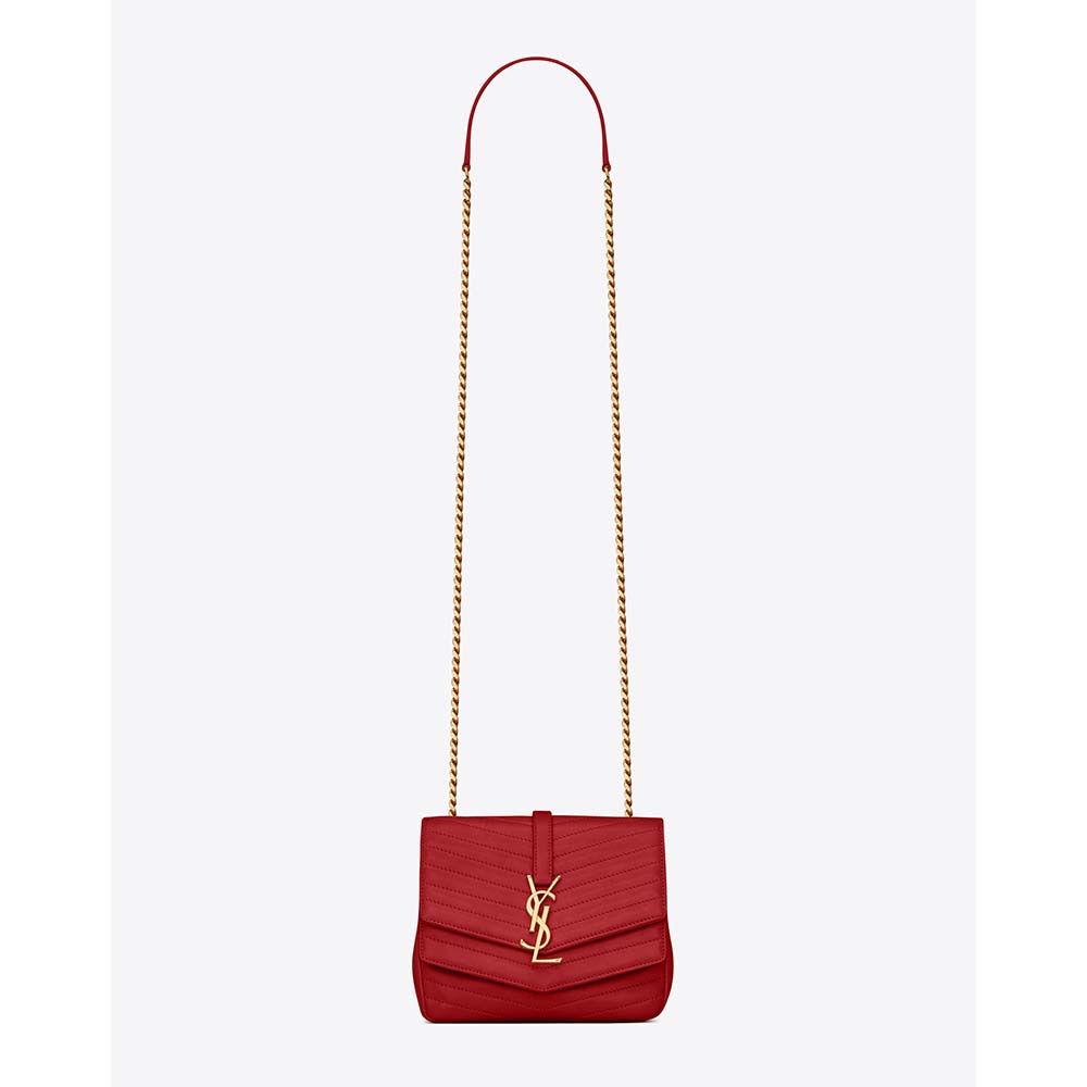 Front angle of Saint Laurent YSL Women Sulpice Small in Matelasse Leather-Red