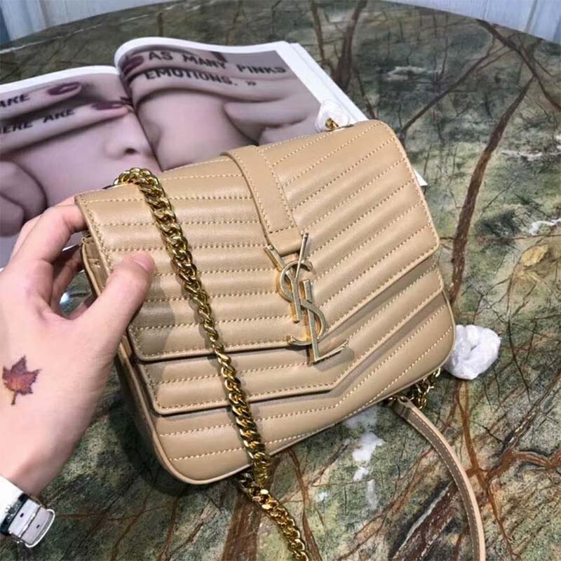 Side angle showing compact silhouette and shoulder strap of Saint Laurent Sulpice Small