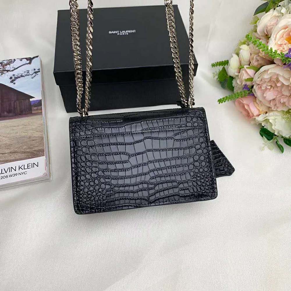 Saint Laurent YSL Women Sunset Medium Crocodile Embossed Shiny-Black - image 5