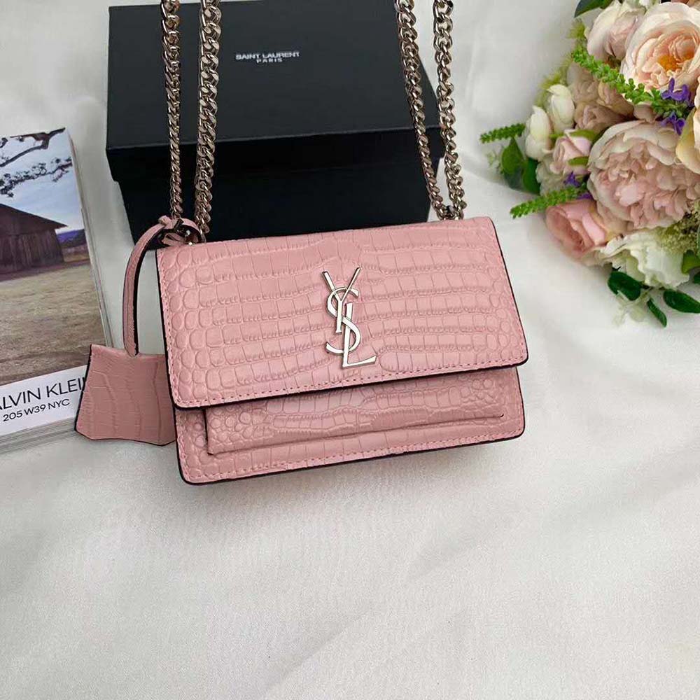 Side profile showing adjustable shoulder strap of Saint Laurent YSL Women Sunset bag