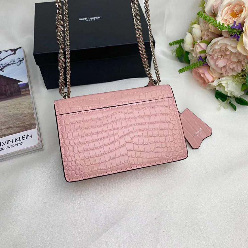 Saint Laurent YSL Women Sunset Medium Crocodile Embossed Shiny-Pink - image 5