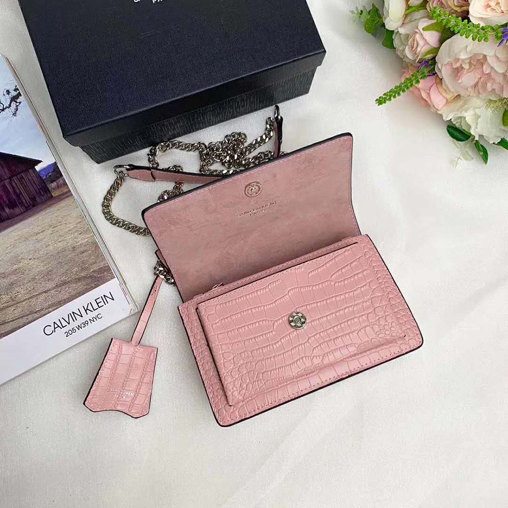 Saint Laurent YSL Women Sunset Medium Crocodile Embossed Shiny-Pink - image 6