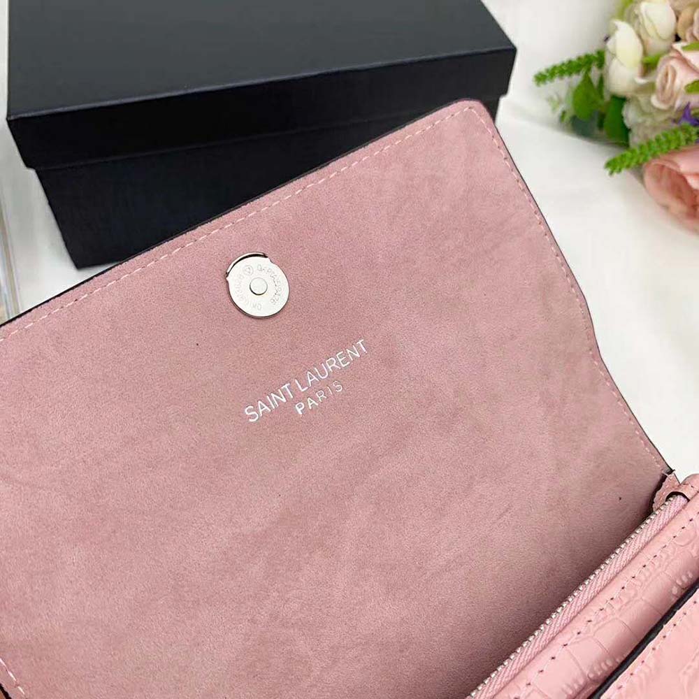 Saint Laurent YSL Women Sunset Medium Crocodile Embossed Shiny-Pink - image 9
