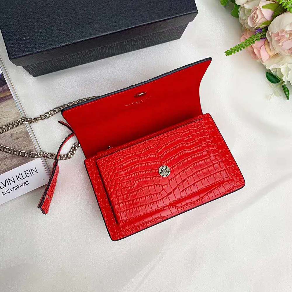 Saint Laurent YSL Women Sunset Medium Crocodile Embossed Shiny-Red - image 5