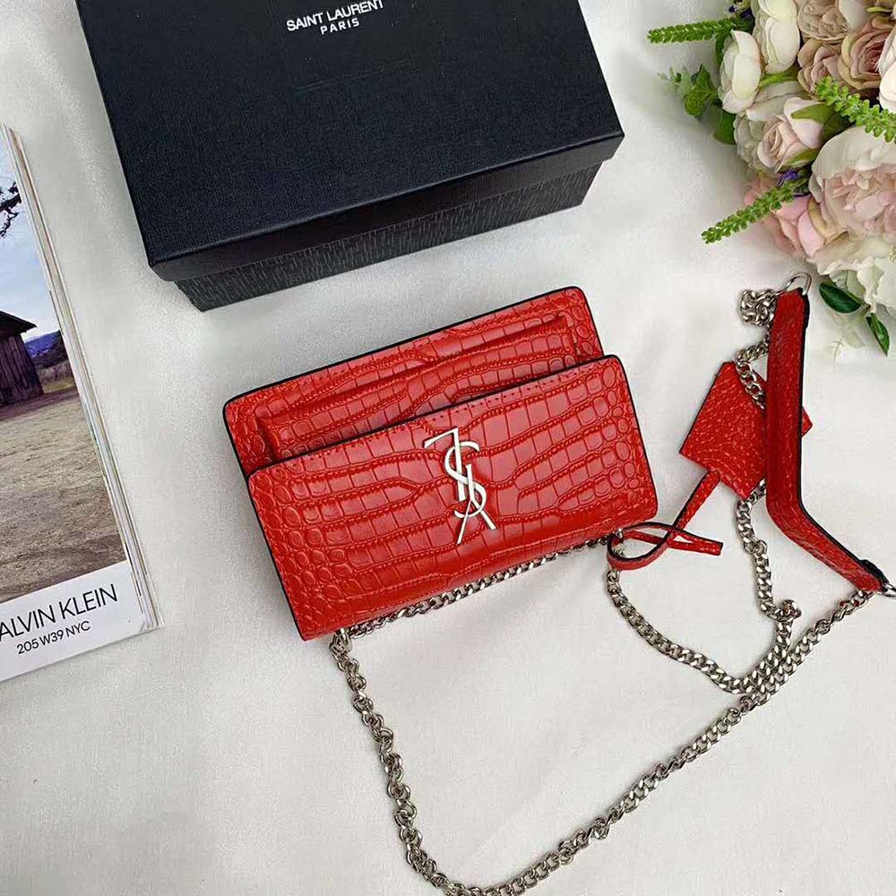 Side angle showing adjustable chain strap on Saint Laurent YSL Women Sunset