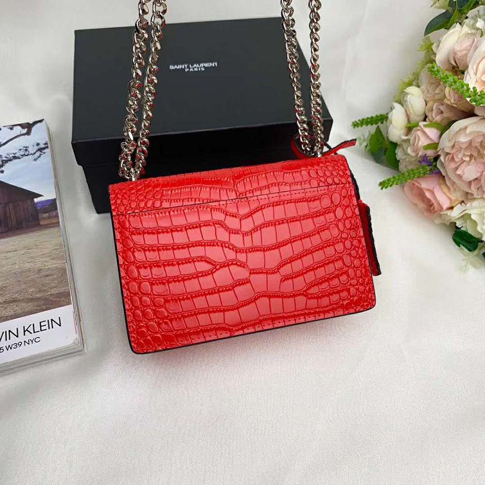 Saint Laurent YSL Women Sunset Medium Crocodile Embossed Shiny-Red - image 6