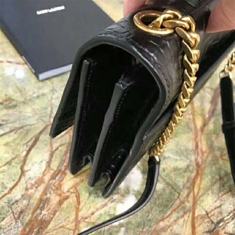 Saint Laurent YSL Women Sunset Medium Supple Crocodile Embossed-Black - image 8
