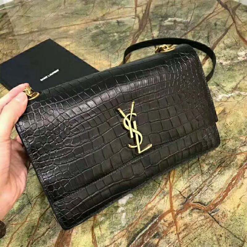 Side angle showing strap and texture on Saint Laurent Sunset Medium bag