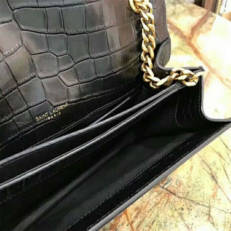 Saint Laurent YSL Women Sunset Medium Supple Crocodile Embossed-Black - image 9