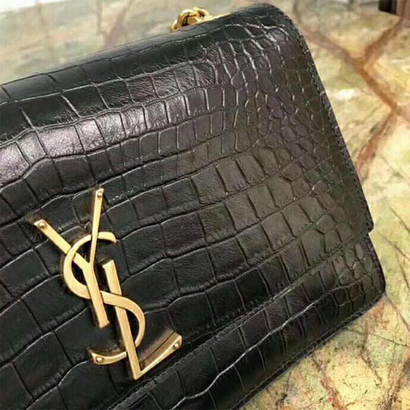 Saint Laurent YSL Women Sunset Medium Supple Crocodile Embossed-Black - image 7