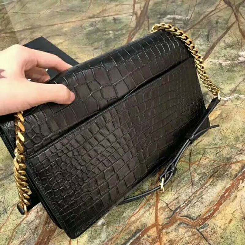 Saint Laurent YSL Women Sunset Medium Supple Crocodile Embossed-Black - image 5