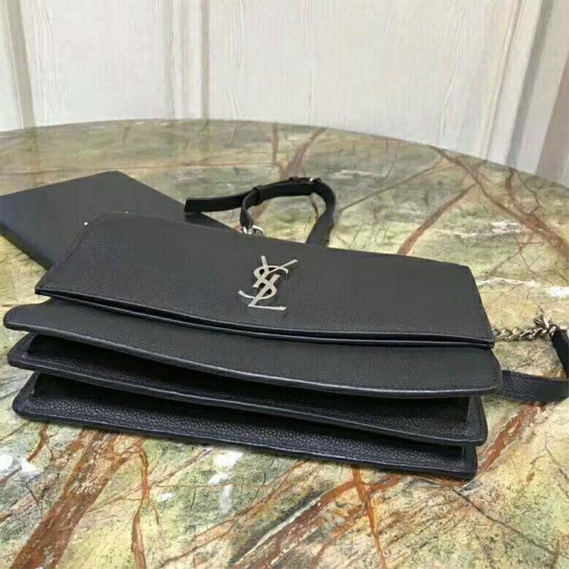 Side profile showing silhouette of Saint Laurent YSL Women Sunset Medium handbag