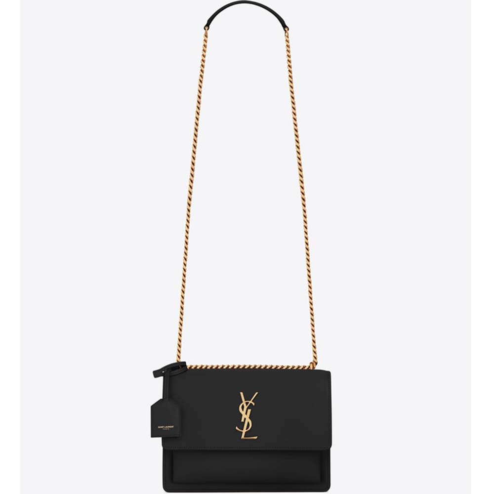 Front view of Saint Laurent YSL Women Sunset Medium Smooth Leather-Black bag