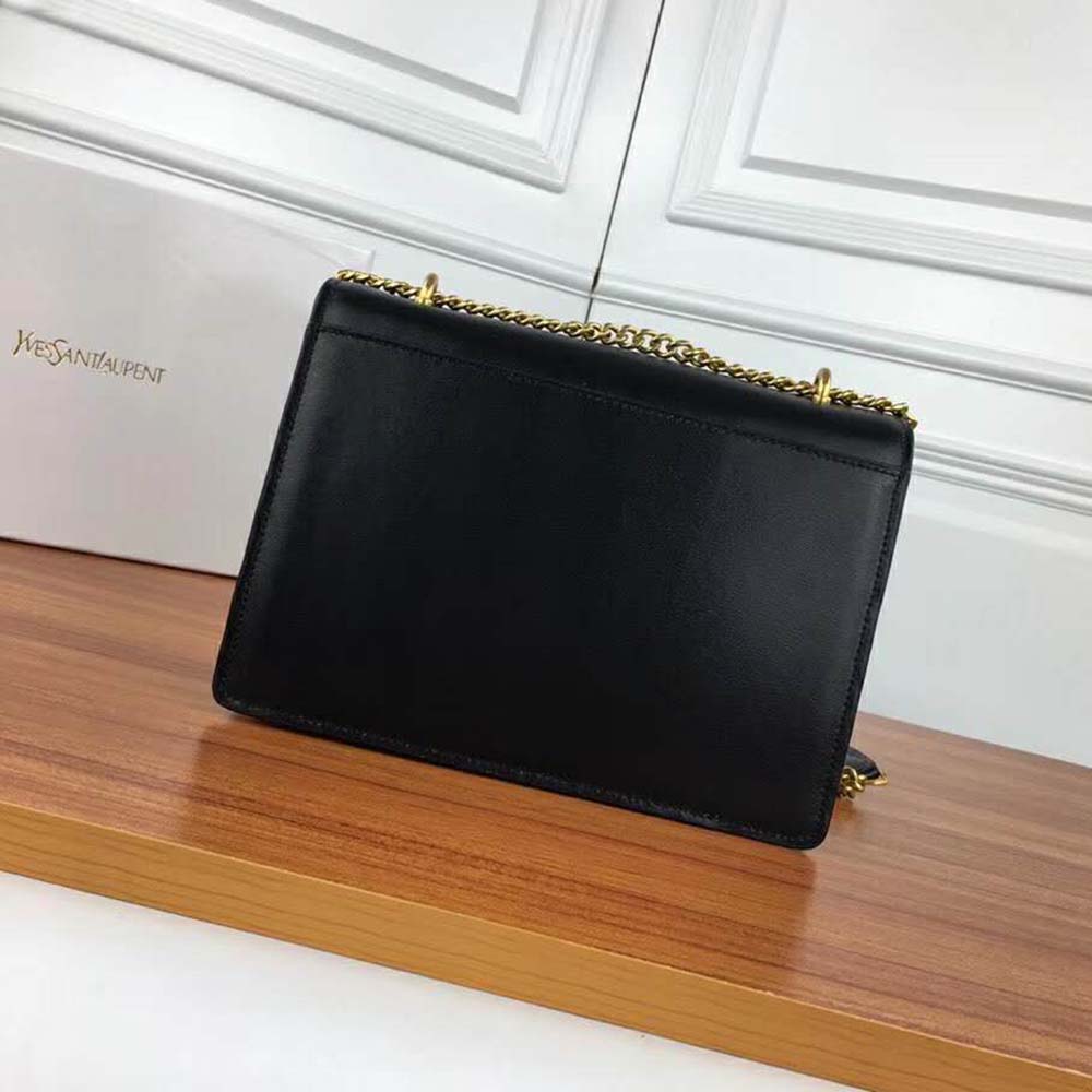 Side angle showing structured silhouette of Saint Laurent YSL Women Sunset bag