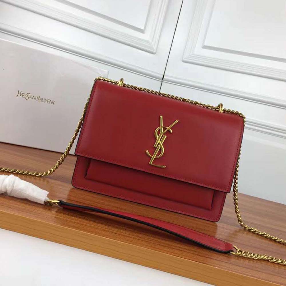 Side angle showing the polished hardware on Saint Laurent YSL Women Sunset Medium