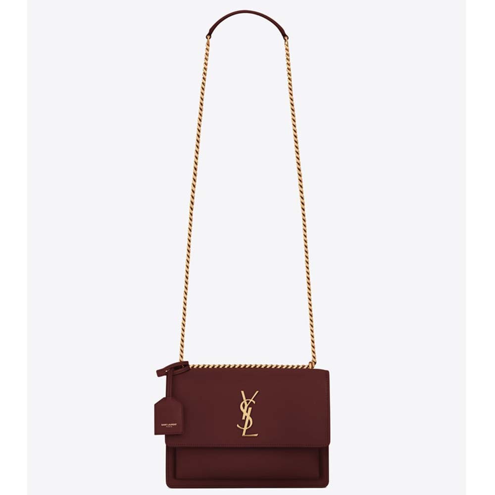 Front view of Saint Laurent YSL Women Sunset Medium in red smooth leather