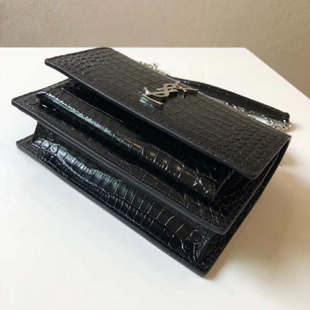 Saint Laurent YSL Women Sunset Small Supple Crocodile Embossed-Black - image 5