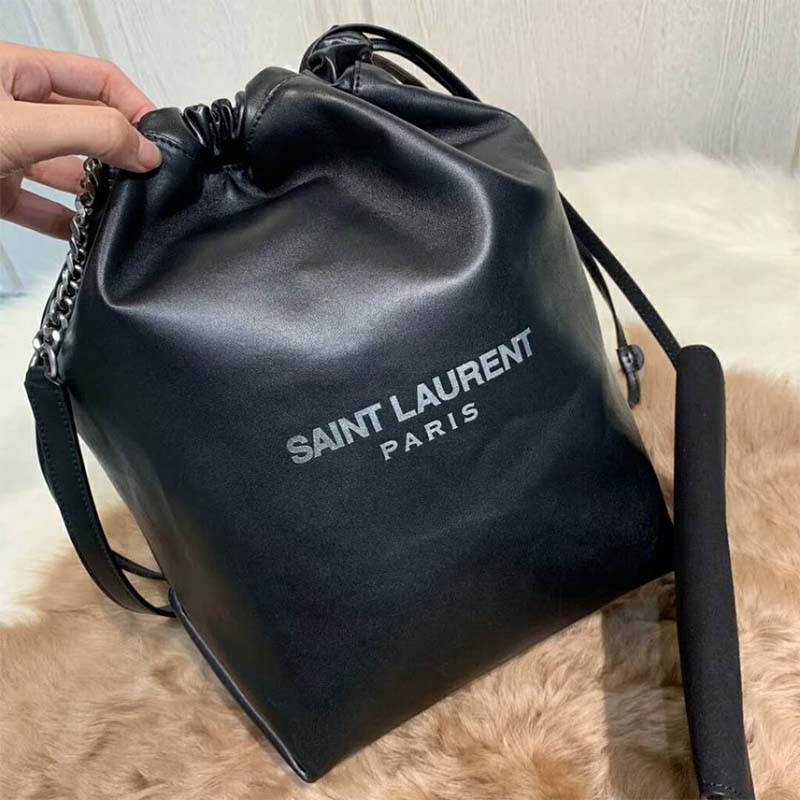 Saint Laurent YSL Women Teddy Drawstring Bag Smooth Leather-Black - image 4
