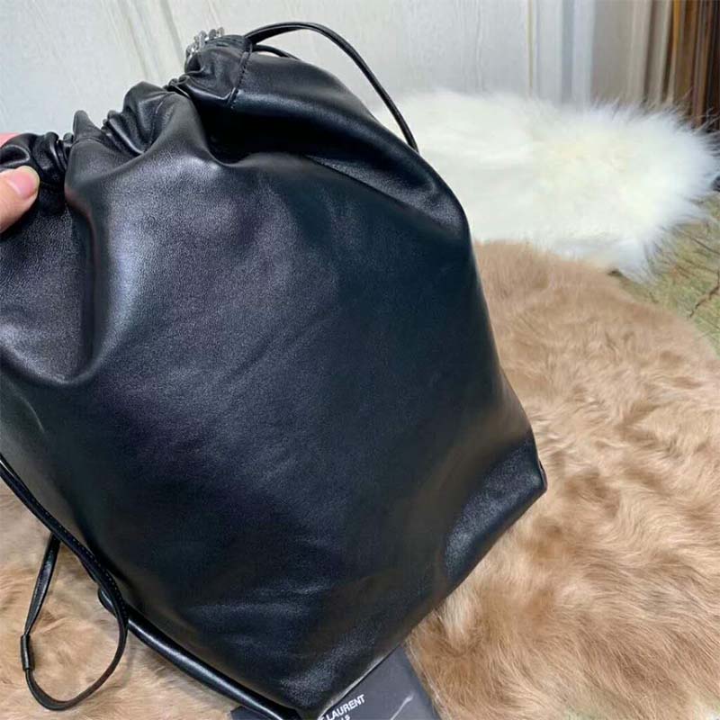 Saint Laurent YSL Women Teddy Drawstring Bag Smooth Leather-Black - image 6