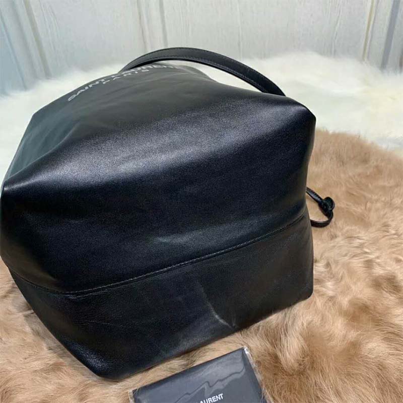 Side angle showing drawstring closure detail on Saint Laurent YSL Women Teddy Drawstring Bag