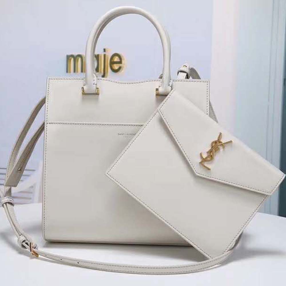 Saint Laurent YSL Women Uptown Small Tote Shiny Smooth-White - image 4