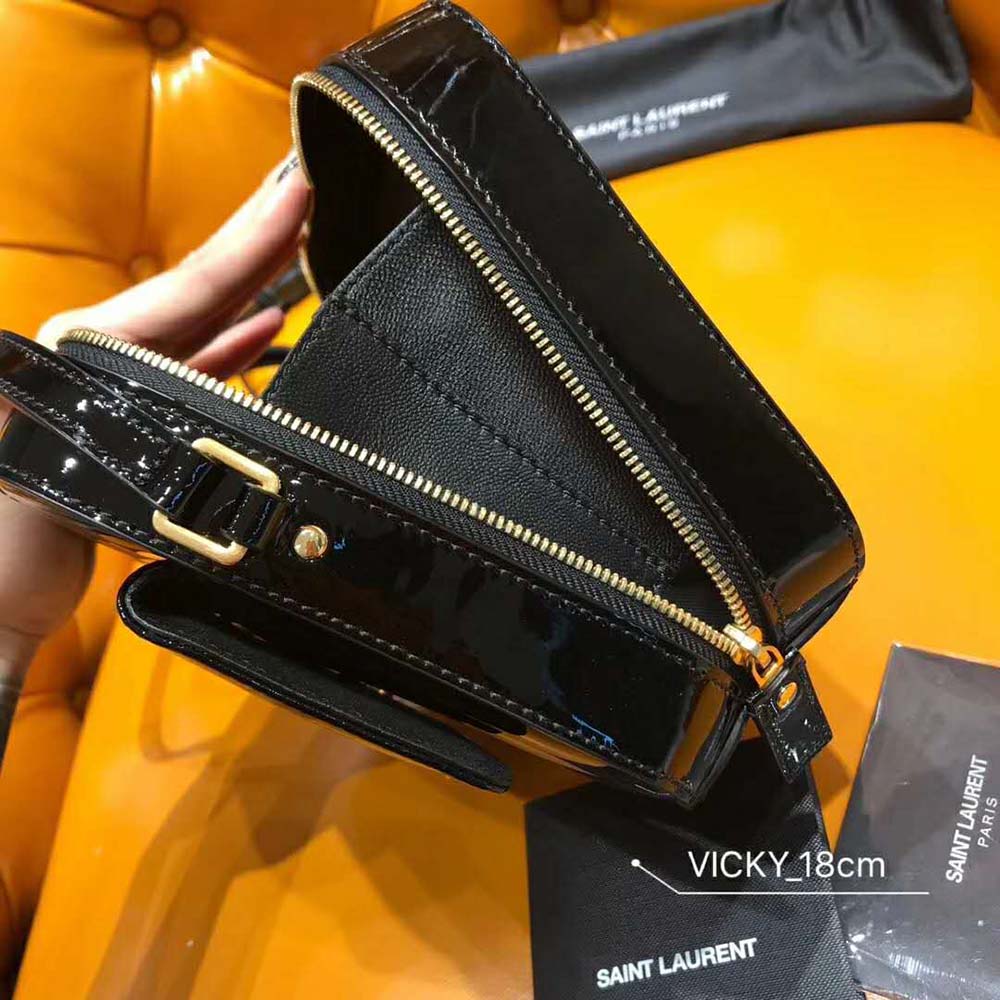 Saint Laurent YSL Women Vicky Camera Bag Quilted Patent-Black - image 9