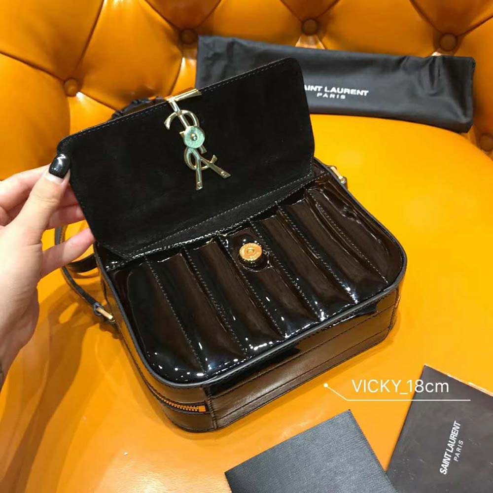 Saint Laurent YSL Women Vicky Camera Bag Quilted Patent-Black - image 7