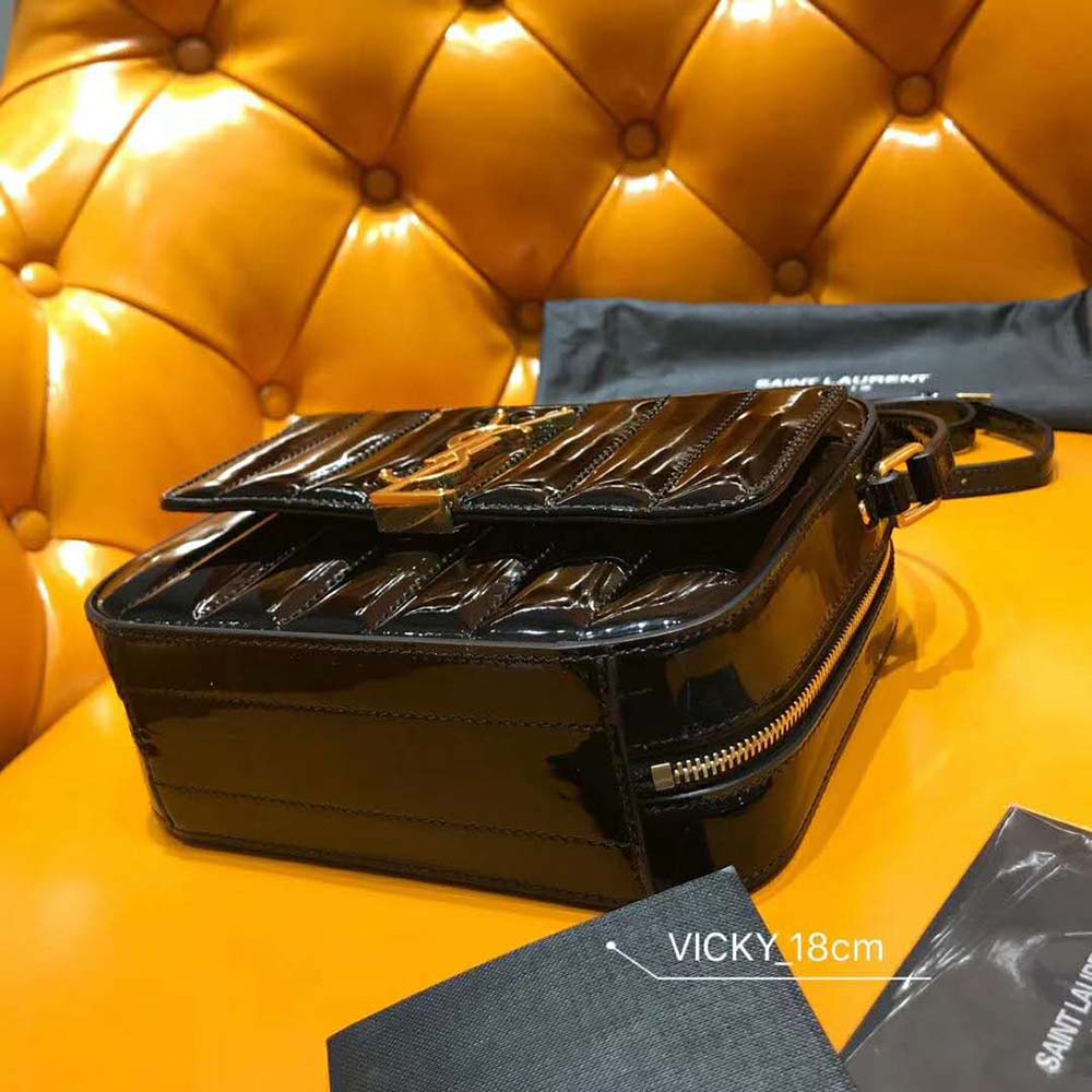 Saint Laurent YSL Women Vicky Camera Bag Quilted Patent-Black - image 5
