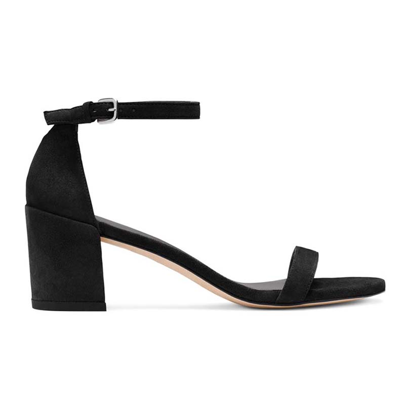 Side view of Stuart Weitzman Women The Simple Sandal 65mm Heel Height-Black