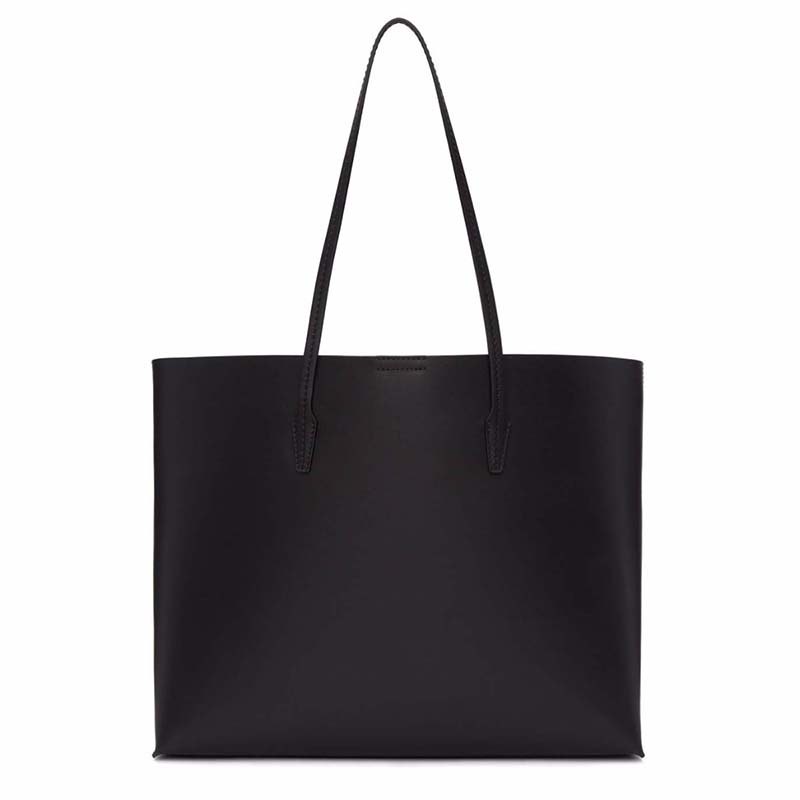 Side angle showing spacious interior and black leather texture of Versace Large Medusa Leather Tote Bag-Black