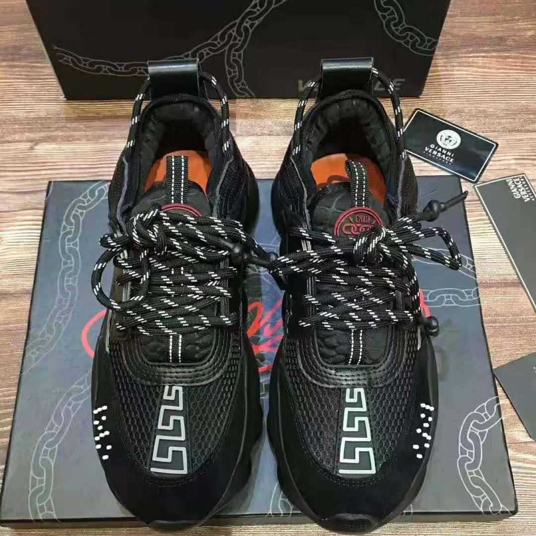 Top angle of Versace Men Chain Reaction Sneakers-Black highlighting high-top silhouette