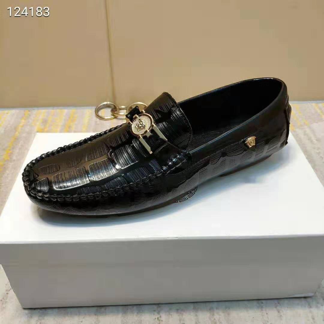 Versace Men Greca Embossed Driver Shoes-Black - image 6