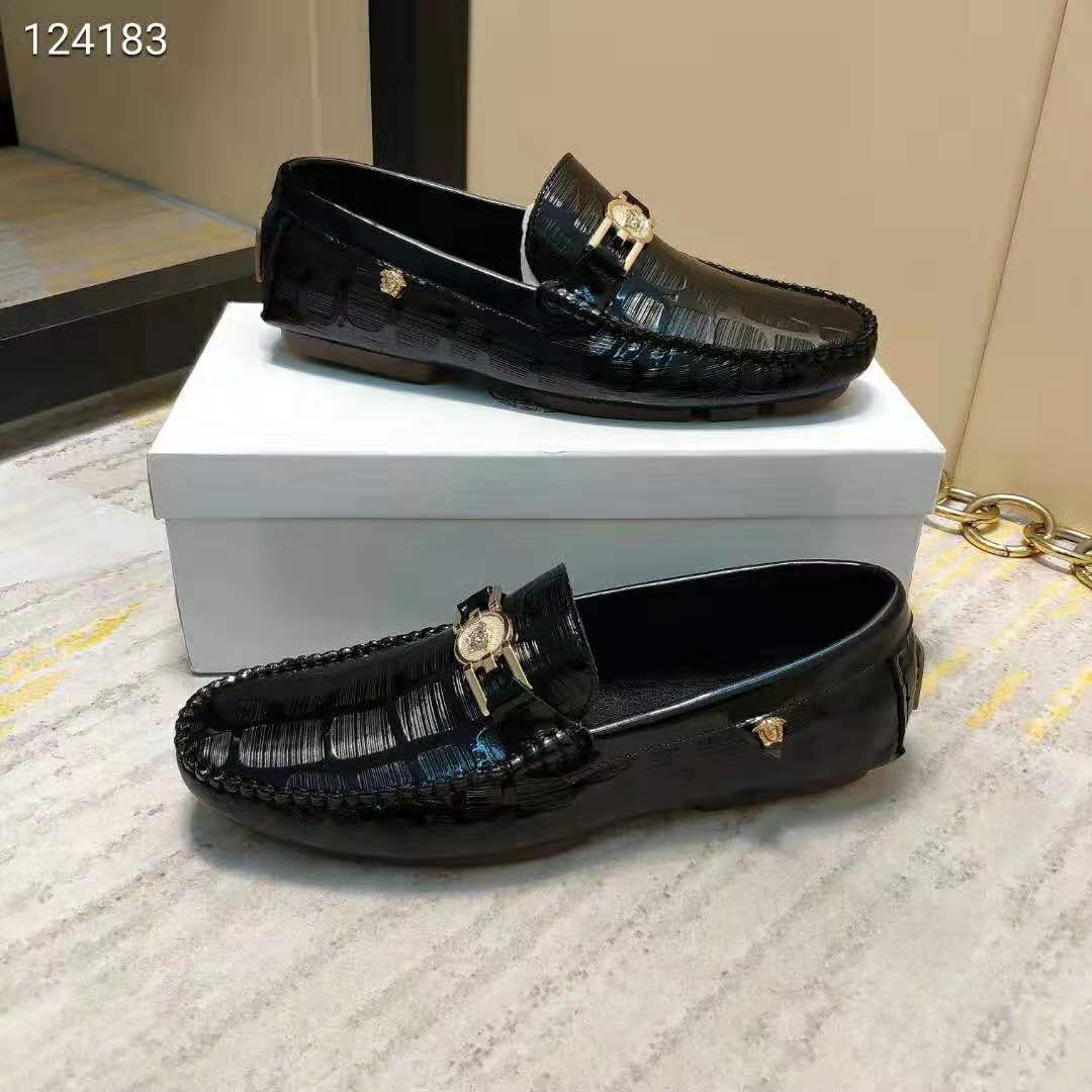 Versace Men Greca Embossed Driver Shoes-Black - image 4