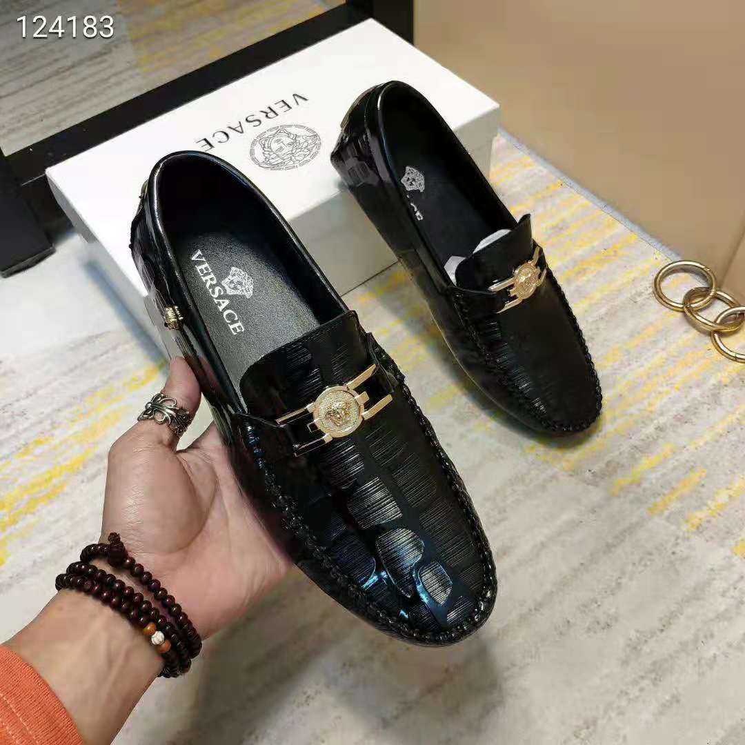 Versace Men Greca Embossed Driver Shoes-Black - image 7